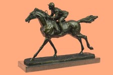 Véritable Bronze Signé Original Statue De Jockey De Course À Cheval Cadeau