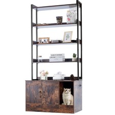 VEVOR Meuble Cache Bac à Litière pour Chat en Bois avec 4 Étagères de Rangement