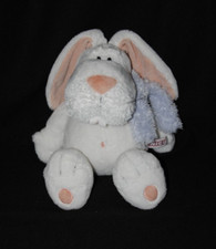 Peluche doudou lapin NICI blanc saumon écharpe bleue yeux durs 30/45 cm NEUF