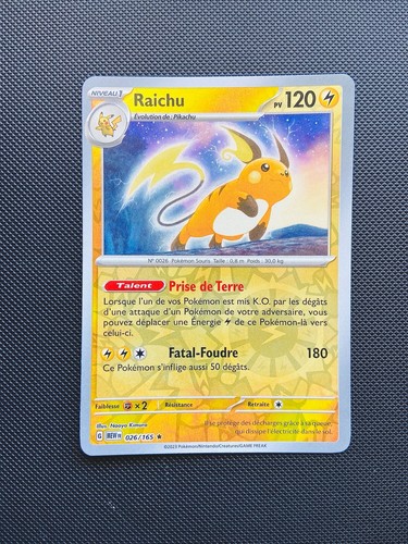 Carte pokémon raichu - carte, 026/165