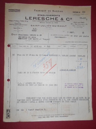 Ancienne facture leresche - ancienne,