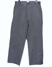 New 40s Buckle Back Grey Striped Woven Cotton Work Pants SAVO W35 Made in France