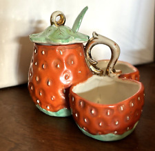 ANCIEN MOUTARDIER SALIERE SALERON porcelaine fraise