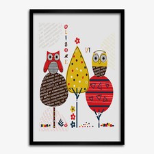 Photo 70x100cm Décor MDF Le salon Cadre Hiboux sur les arbres