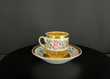 Tasse et soucoupe en porcelaine de Paris, décor peint à la main, XIXe siècle
