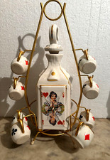 Service a liqueur Porcelaine décor jeux de cartes avec godets