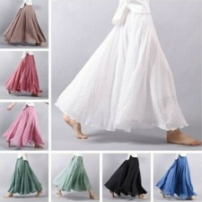 Femme Lin Plissé Jupe Longue