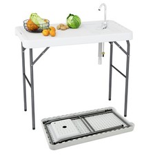 Table de Pêche Pliante avec Robinet Pivotant à 360° Table Camping pour Nettoyag
