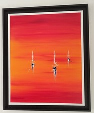 tableau Moderne abstrait - art contemporain  - marine colorée bateaux voiliers