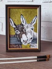 Peinture à l'huile duo d'ânes 5 x 7 portrait d'âne original art mural d'âne