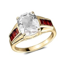 Naturel Blanc Topaze & Gemme Grenat Plaqué Or 925 Bague en Argent #1643