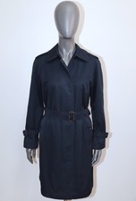 Vintage 1970/80s Dark Blue Belted Trench Coat BURBERRYS 8 Long Made in England