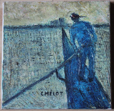 Tableau impressionniste Venise HST Le Gondolier Christian MELOT 1955 Ecole belge