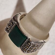   Chevalière  art  deco argent   Agate  marcassites  poids 5.7g