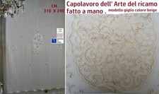 Store Lin Broderie A Main Entaille Aiguille Ecc. Cm. 310 x 240 Coul. Beige