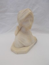 STATUE BUSTE ANCIEN JEUNE FILLE ALBATRE MARBRE VINTAGE FRENCH ANTIQUE ALABASTER