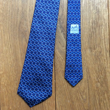 Cravate HERMÈS Etriers de Cheval  Vintage 100% Soie Bleue