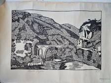 Gravure Marthe Sagoon estampe originale. Engraving landscape