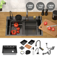 Evier de cuisine encastré inox anthracite avec vidage robinet taille au choix