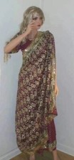 Sari indien mariage oriental bollywood 3 pcs neuf taille M or/violet manches 3/4