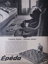 PUBLICITÉ 1958 MATELAS EPEDA CONFORT DÉTENTE IDÉALE - OURS - ADVERTISING