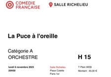 Deux Billets - Comédie Française - La Puce A L’oreille - 6/11