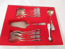 Vtg A.R. 100 stainless Dessert set 6 Forks Spoons Server Tongs Sugar Roses MIB