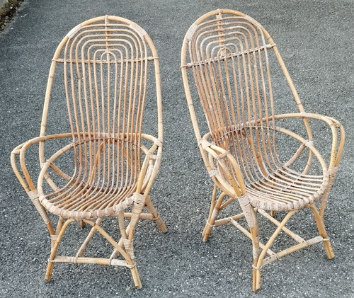 Paire fauteuil rotin design - de,
