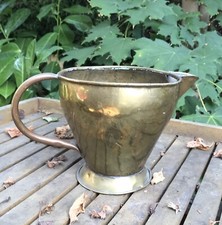 Antique French Wooden Cider Jug Pitcher Wood Brass 11 1/2"