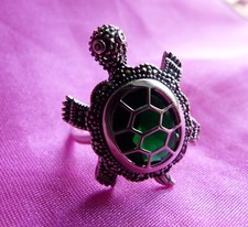 ARGENT BAGUE TORTUE EN ARGENT PIERRE VERTE ET ZIRCONIUMS