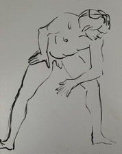 Très Beau Dessin Nu Masculin Nude Drawing Ink Encre Ecole de Paris 1960 (57)