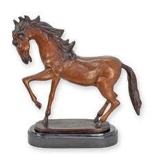 STATUE MODERNE SCULPTURE BRONZE CHEVAL SUR UNE BASE EN MARBRE