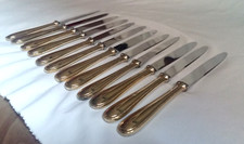 12 COUTEAUX à REPAS métal doré PERLE lame inox NOGENT