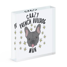 Fou Bouledogue Français Homme Stars Acrylique Photo Bloc Cadre Drôle Chien Chiot