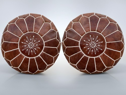 Moroccan ottoman leather pouf - moroccan,