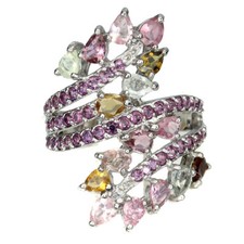 Bague En Argent Sterling 925 Pierre Tourmaline Poire Grenat Rhodolite Bijoux 8,5