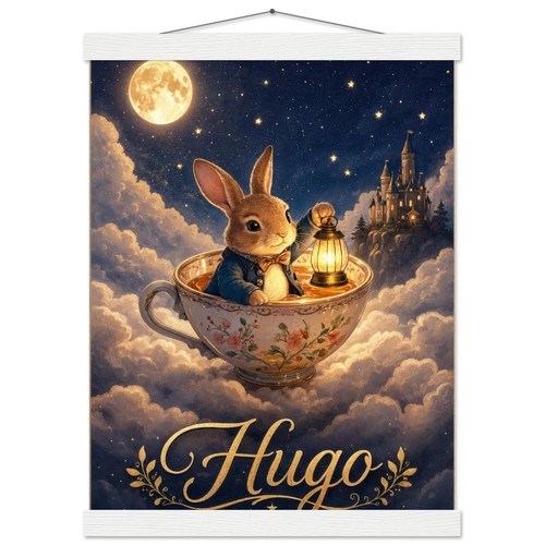 Affiche hugo lapin - lapin, voyageur