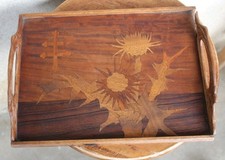 Plateau Art Nouveau Signé Galle Décor De Chardons Et Croix De Lorraine