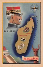 Madagascar - Carte géographique de l'ile et Général Galliéni - Ed. Moullot