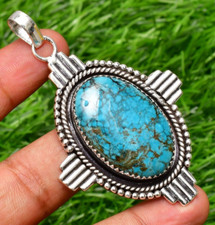 Pendentif turquoise pierre précieuse fait main en argent sterling 925 bijou p...