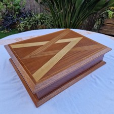 Coffret Ancien, Grande Boîte À Bijoux, Couture Bois D'acajou Marqueterie Vintage