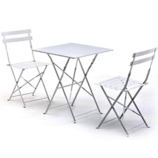 Set Complet Bistro Salon pour Jardin Table + 2 Chaises en Métal Blanc