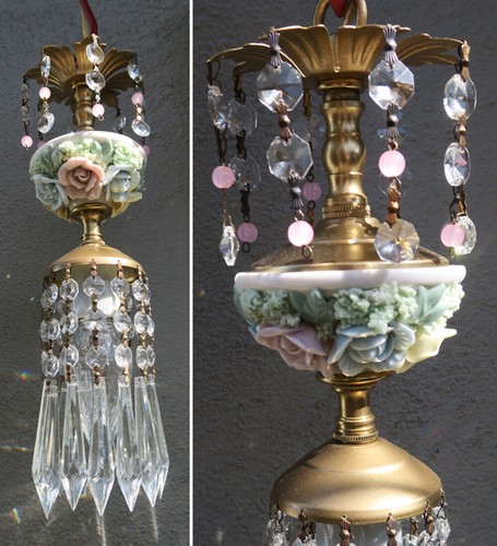 Vintage lamp porcelain pink - vintage,