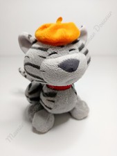 Peluche/Doudou Petit Chat Gris Tigré Rouge Béret Orange 13cm  Marque Carré Blanc