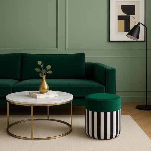 Handmade striped velvet pouf - handmade,