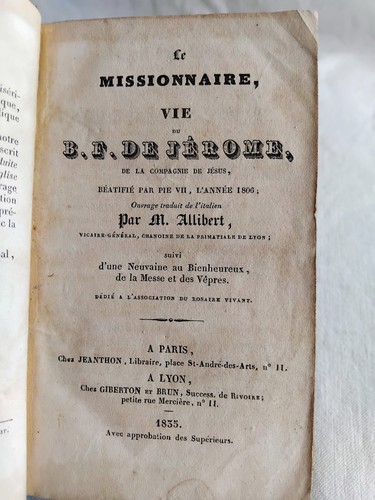 Missionnaire vie f de - vie, du