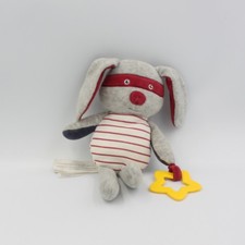 Doudou lapin gris rouge bleu