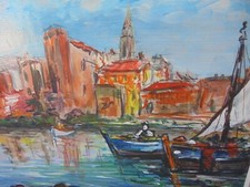 Tableau huile sur panneau isorel 50 x 36,5 cm + cadre  SAINT TROPEZ LA PONCHE