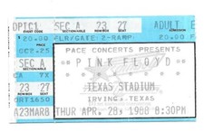 RARE / TICKET BILLET CONCERT - PINK FLOYD : LIVE A IRVING ( TEXAS / USA ) 1988