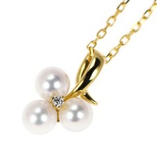 Collier pendentif diamant perle Akoya Mikimoto K18YG diamètre environ 5.0 mm ...